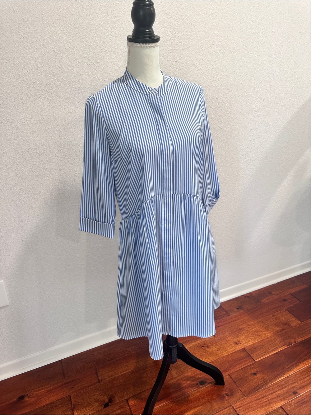 Tuckernuck Blue & White Vertical-Stripe Midi Shirt Dress
